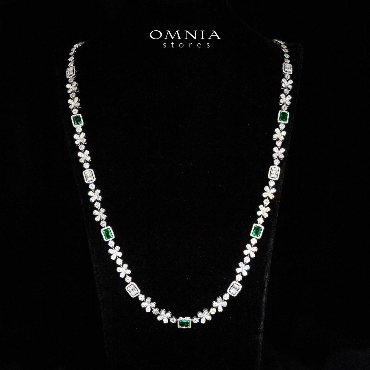 Omnia Reyna Green Luxury Bridal Long Chain Full Set in High Quality Zircon Stone Rhodium Plated - Image 2