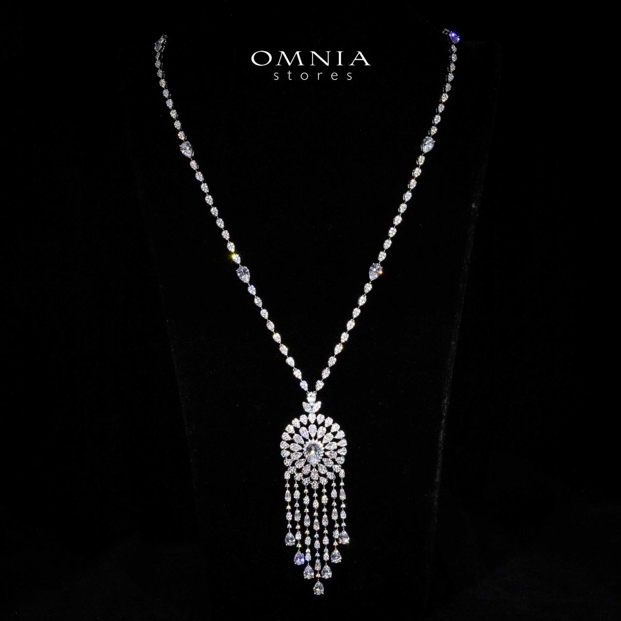 Omnia Lisa White Luxury Bridal Long Chain Full Set in High Quality Zircon Stone Rhodium Plated - Image 2