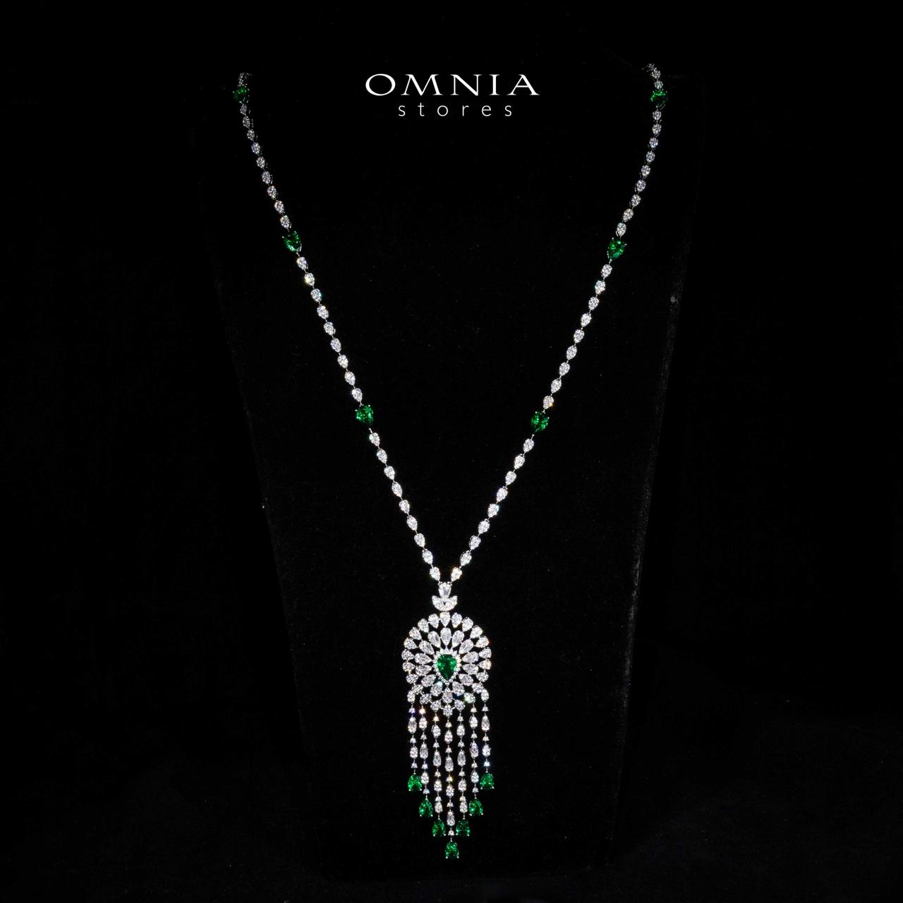 Omnia Lisa Green Luxury Bridal Long Chain Full Set in High Quality Zircon Stone Rhodium Plated - Image 2