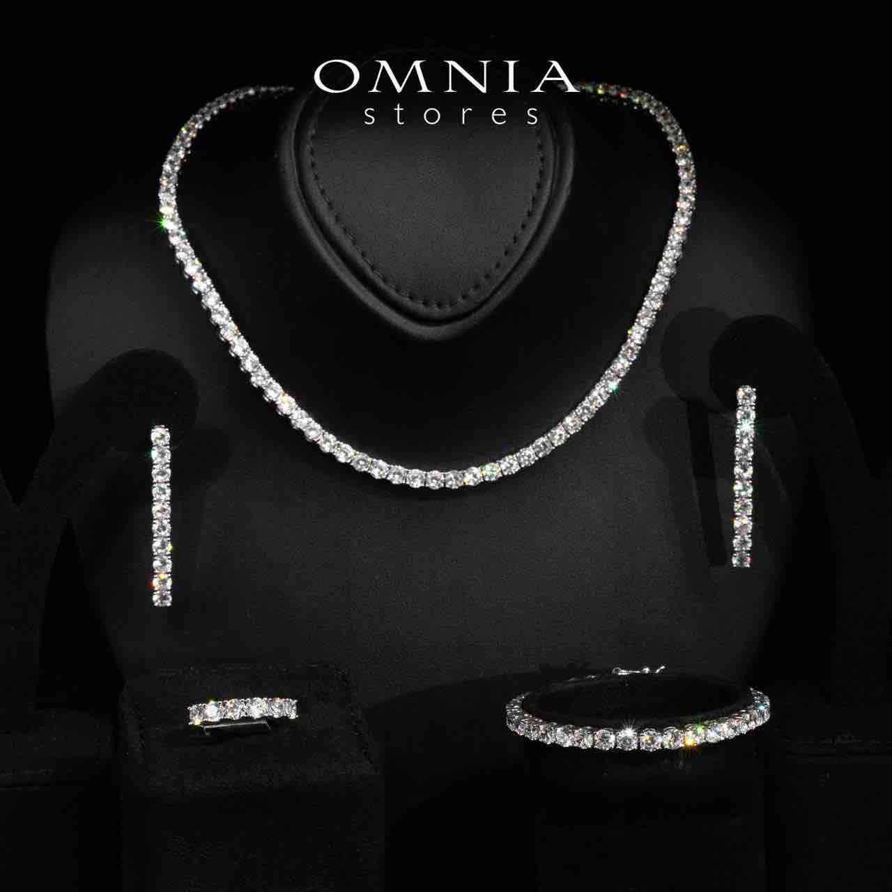 Omnia Ellen White Luxury Bridal Full Set in High Quality Rhodium Plated Zircon Stones