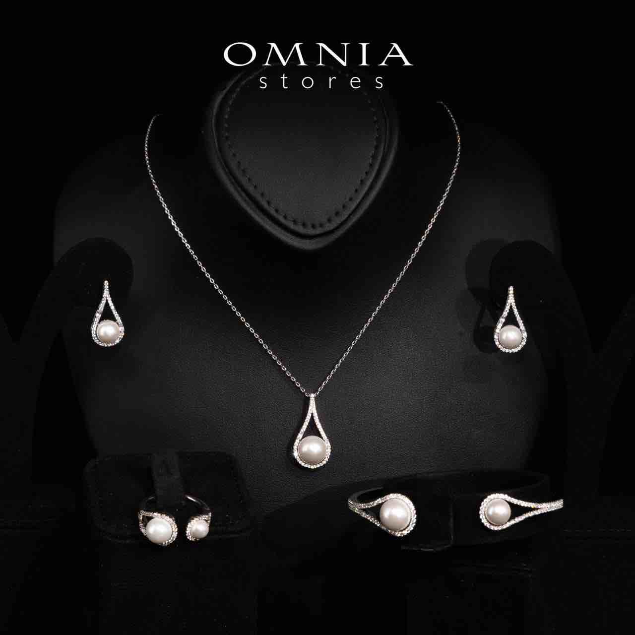 Omnia Sonia White Pearl Full Set in High Quality Rhodium Plated Zircon Stones(only available in ksa)