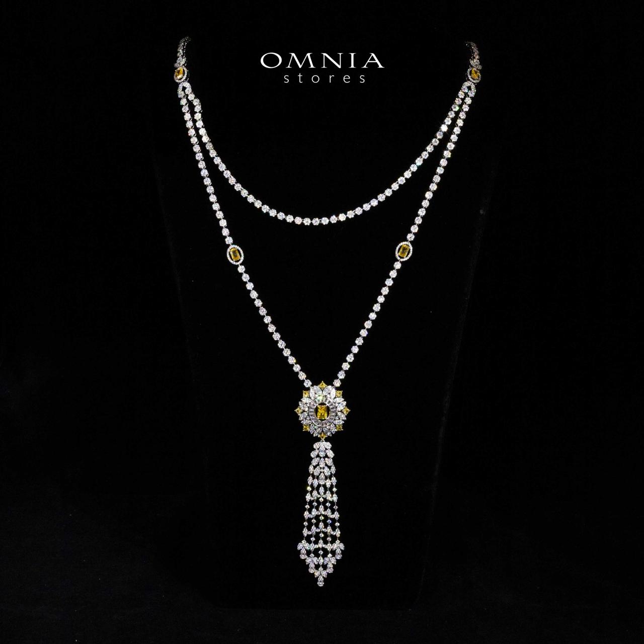 Omnia Ola Dark Yellow Bridal Long chain Set Accessories in High Quality Zircon Stone Rhodium Plated - Image 3