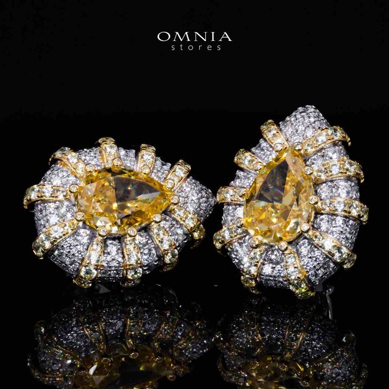 Omnia Zaila Yellow Clip Earrings With High Quality Simulated Diamonds In 925 Silver - Image 3