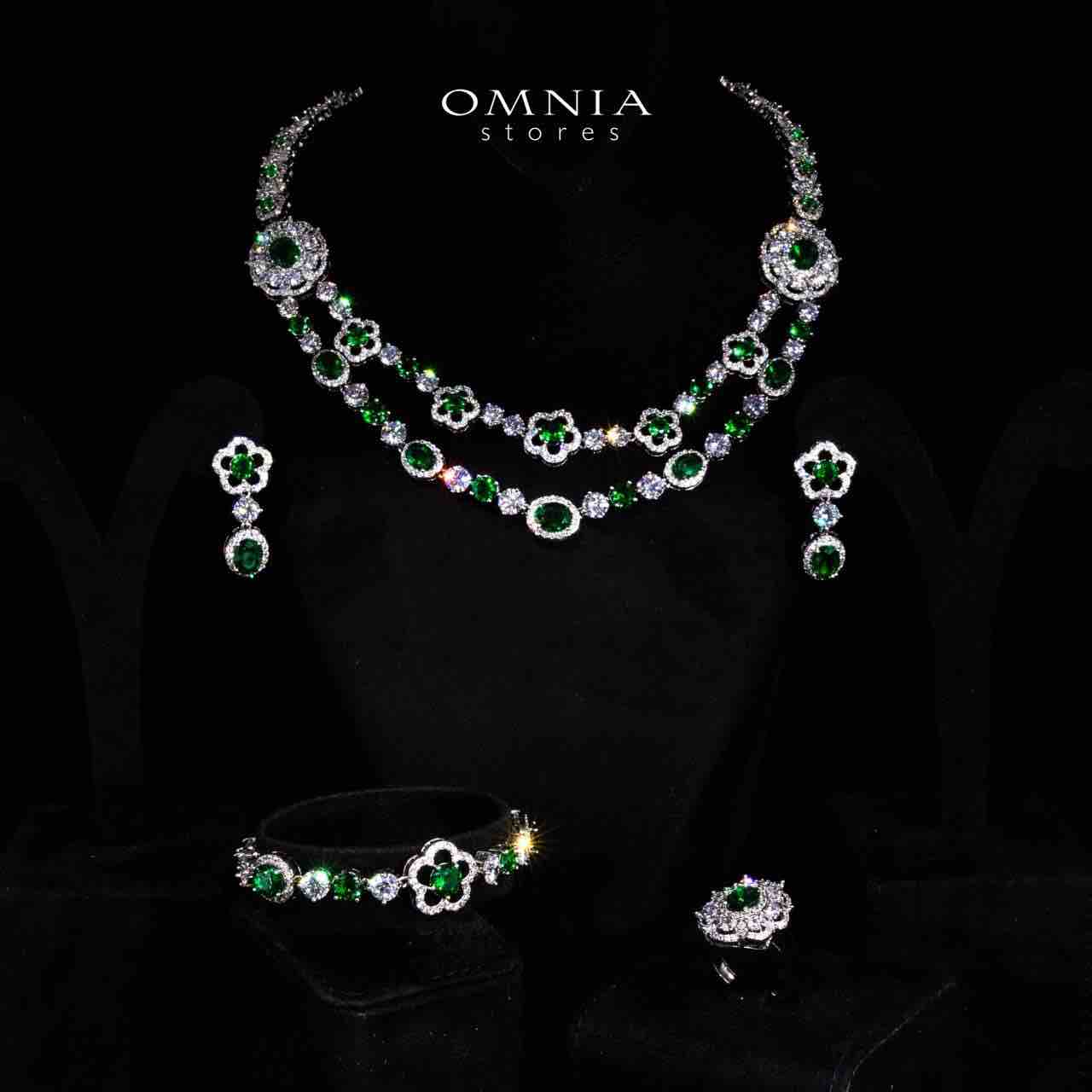 Omnia Esra Green Luxury Bridal Full Set in High Quality Simulated Diamond Rhodium Plated - Image 4