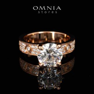 Omnia Ines Rose Gold Round Cut Ring With High Quality Certified Lab Crafted Stones In 925 Silver 0.11ct