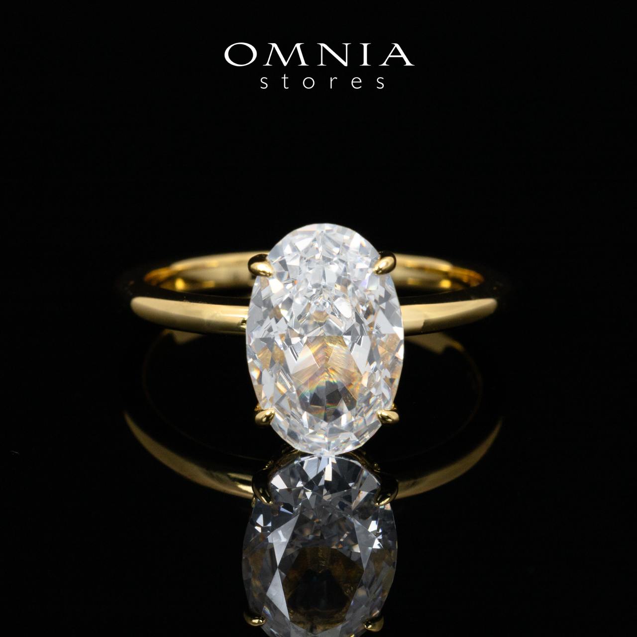 Omnia Elin Gold Oval Cut Ring With High Quality Lab Crafted Stones In 925 Silver 7.8ct