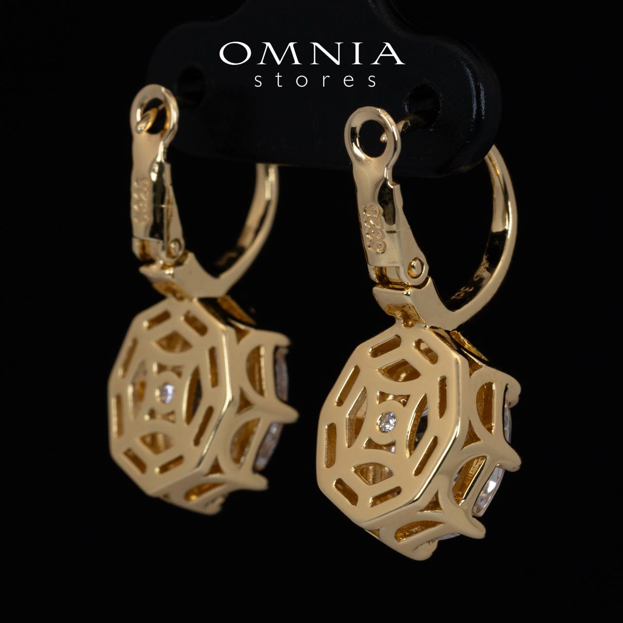 Omnia Aadya White and Gold Drop Earrings With High Quality Certified Lab Crafted Stones In 925 Silver 3ct - Image 3