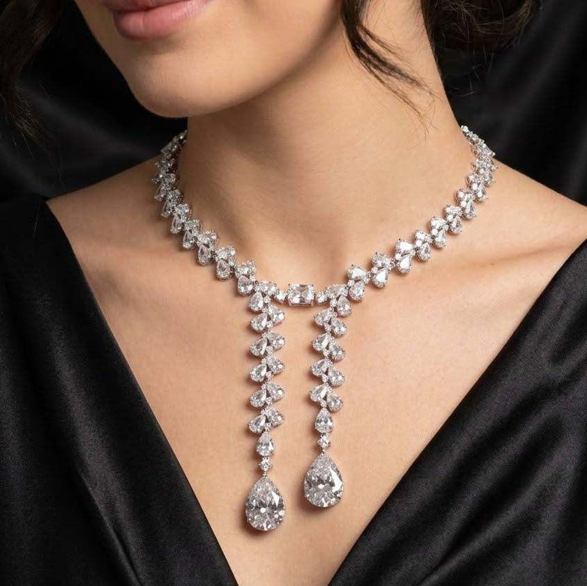 Omnia Shanaya White Necklace With High Quality Simulated Diamonds In 925 Silver - Image 2