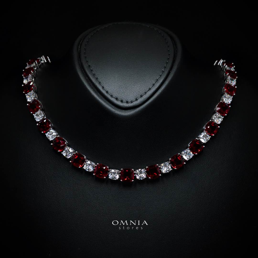 Omnia Alya Red and White Bridal Full Set in High Quality Simulated Diamonds Rhodium Plated - Image 2