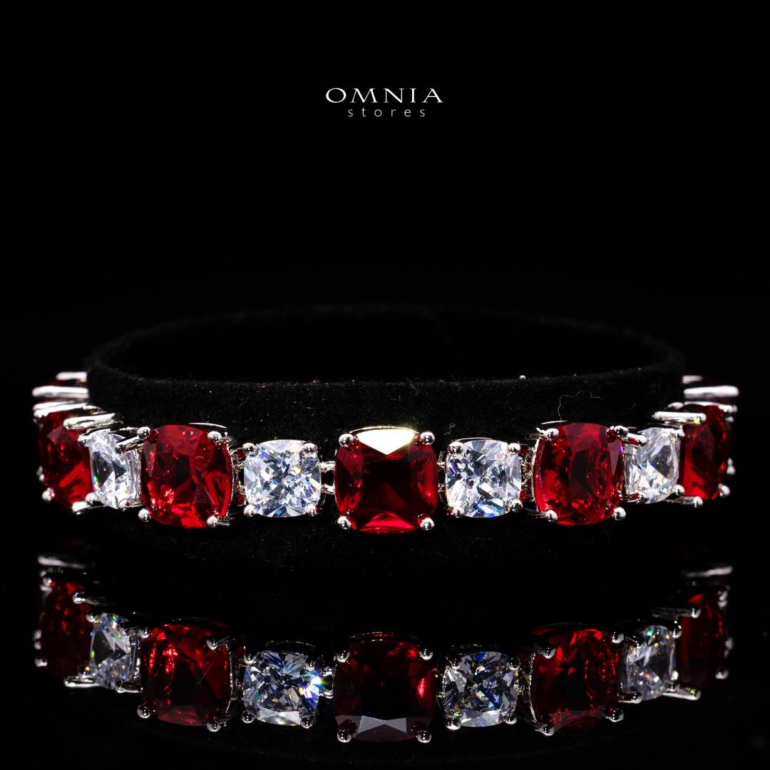 Omnia Alya Red and White Bridal Full Set in High Quality Simulated Diamonds Rhodium Plated - Image 3