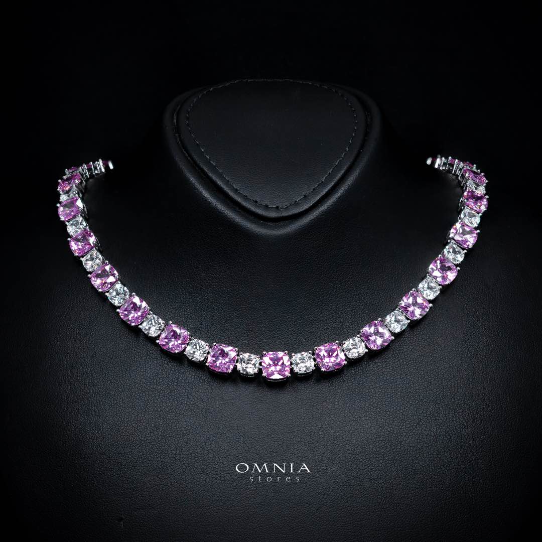 Omnia Alya Pink and White Bridal Full Set in High Quality Simulated Diamonds Rhodium Plated - Image 2
