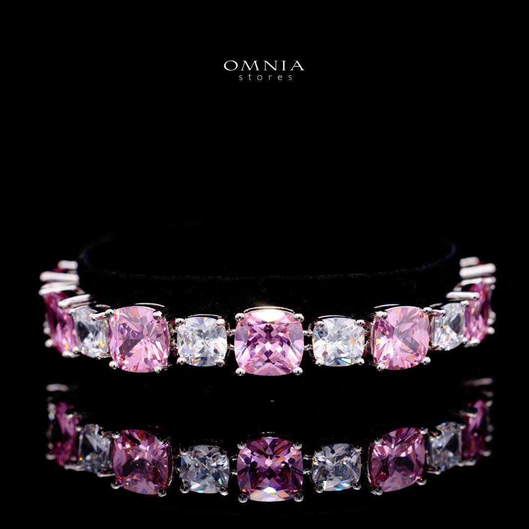 Omnia Alya Pink and White Bridal Full Set in High Quality Simulated Diamonds Rhodium Plated - Image 3