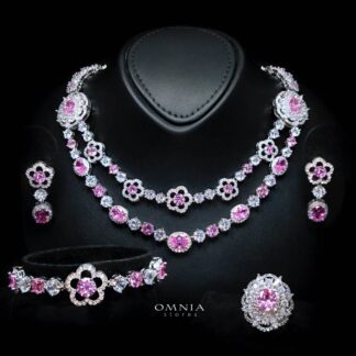 Omnia Esra Pink Luxury Bridal Full Set in High Quality Simulated Diamond Rhodium Plated