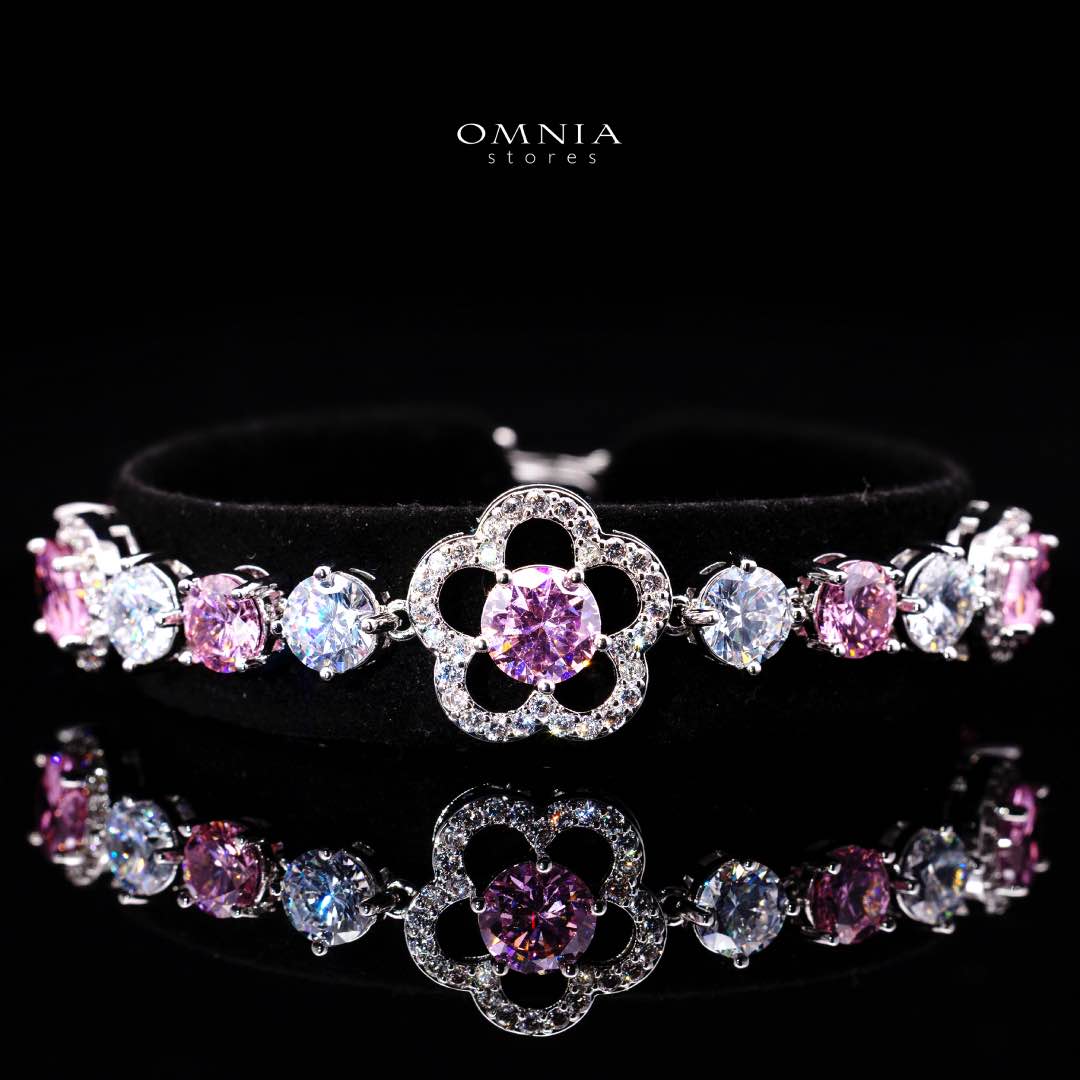 Omnia Esra Pink Luxury Bridal Full Set in High Quality Simulated Diamond Rhodium Plated - Image 3