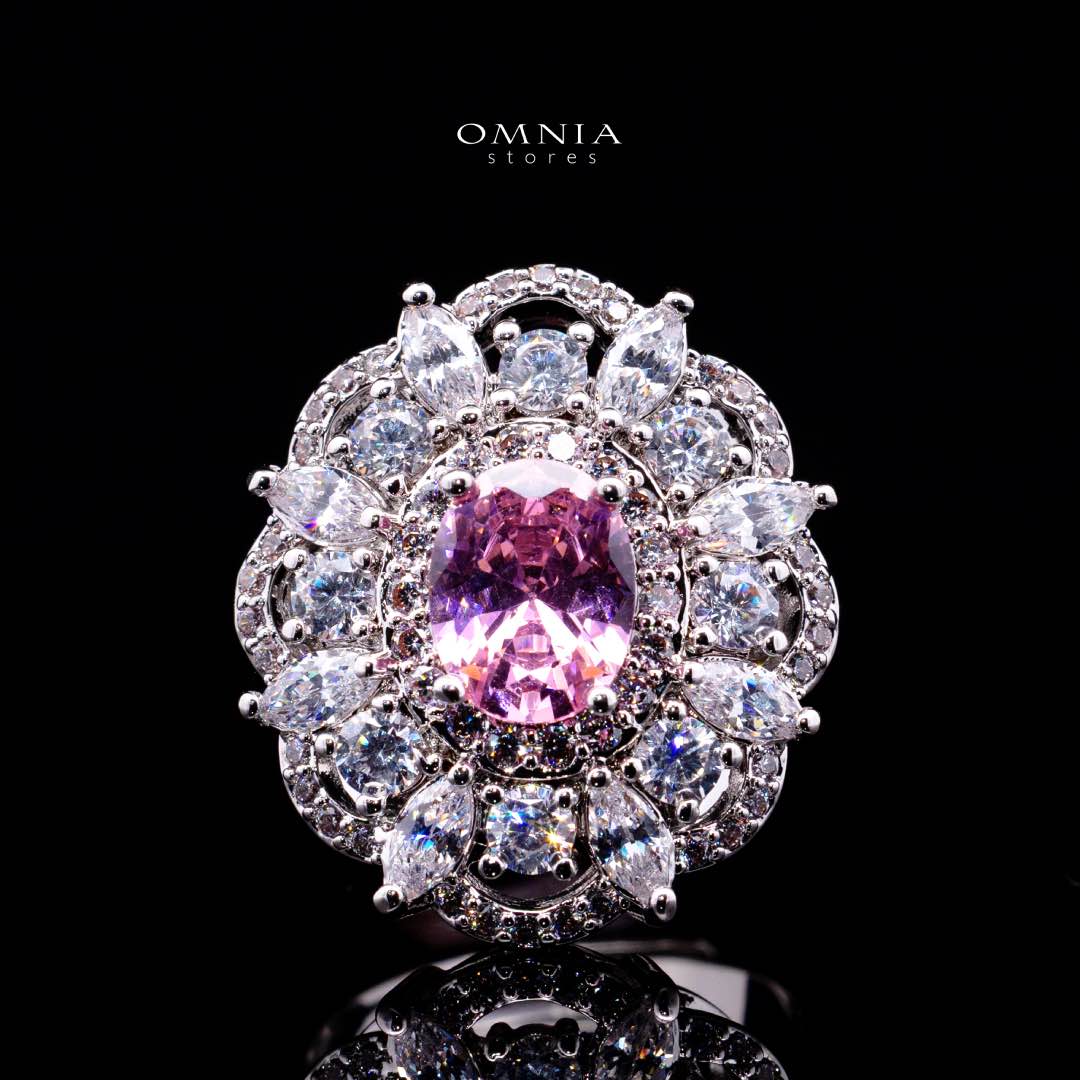 Omnia Esra Pink Luxury Bridal Full Set in High Quality Simulated Diamond Rhodium Plated - Image 4