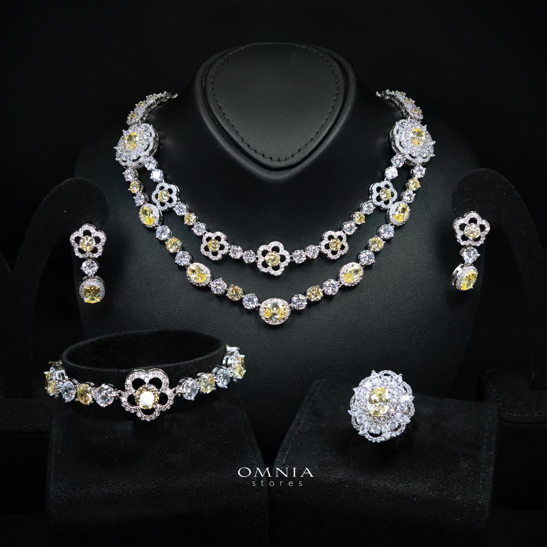Omnia Esra Yellow Luxury Bridal Full Set in High Quality Simulated Diamond Rhodium Plated - Image 3