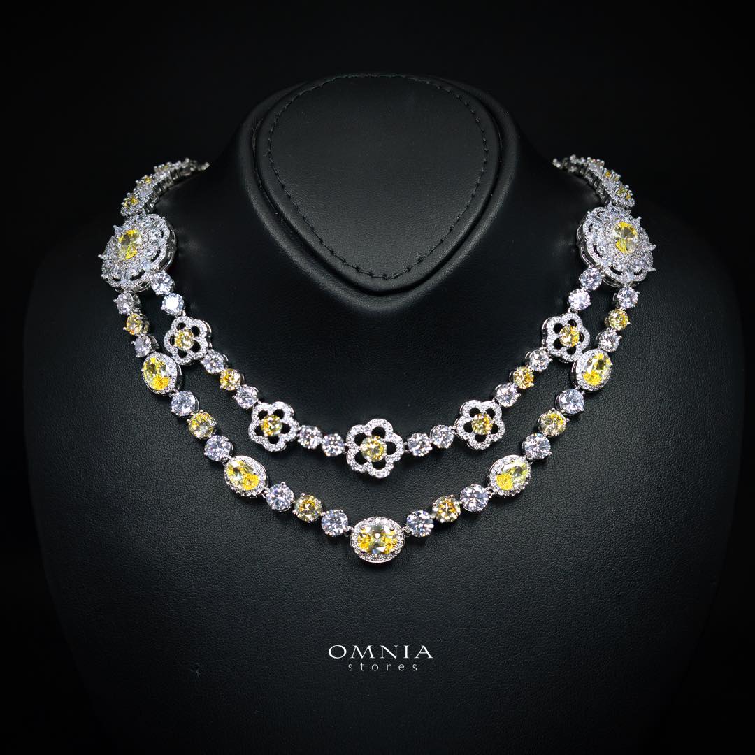 Omnia Esra Yellow Luxury Bridal Full Set in High Quality Simulated Diamond Rhodium Plated - Image 4