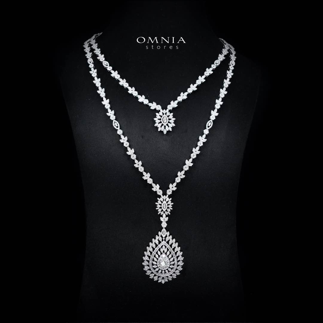 Omnia Keyla White Luxury Bridal Long Chain Full Set in High Quality Zircon Stone Rhodium Plated - Image 2