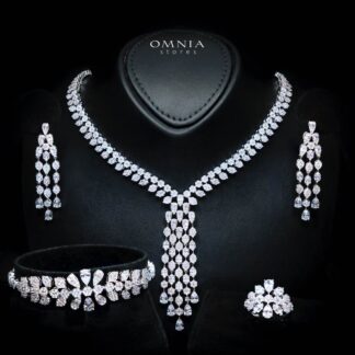 Omnia Myla White Luxury Bridal Full Set in High Quality Zircon Stone in Rhodium Plated