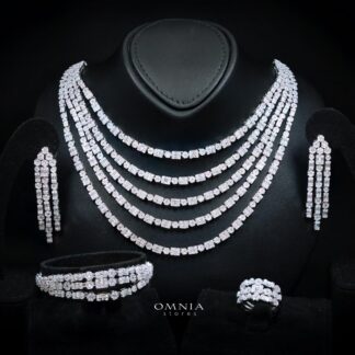 Omnia Abby White Layered Luxury Bridal Full Set in High Quality Rhodium Plated Zircon Stones