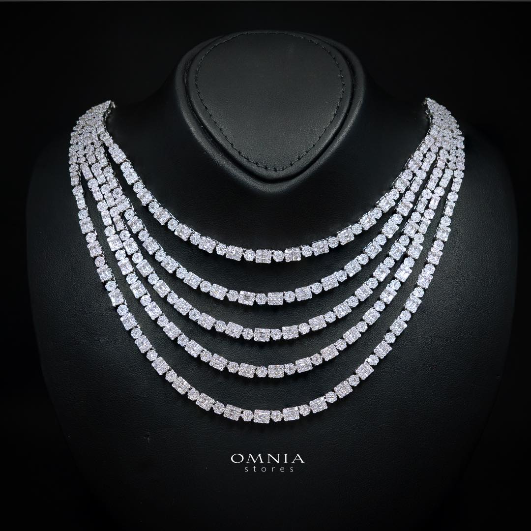 Omnia Abby White Layered Luxury Bridal Full Set in High Quality Rhodium Plated Zircon Stones - Image 2