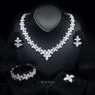 Omnia Laura White Luxury Bridal Full Set in High Quality Rhodium Plated Zircon Stones