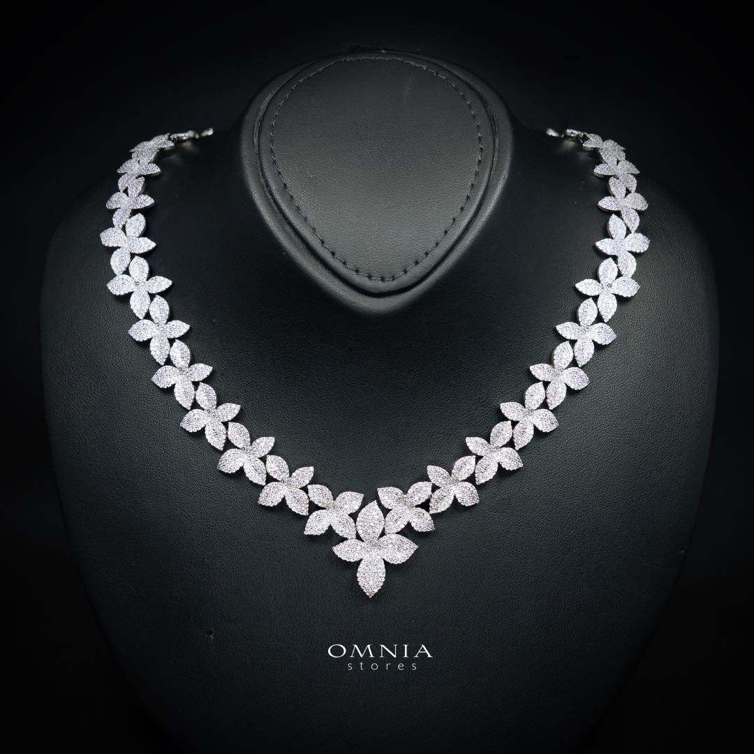 Omnia Laura White Luxury Bridal Full Set in High Quality Rhodium Plated Zircon Stones - Image 2