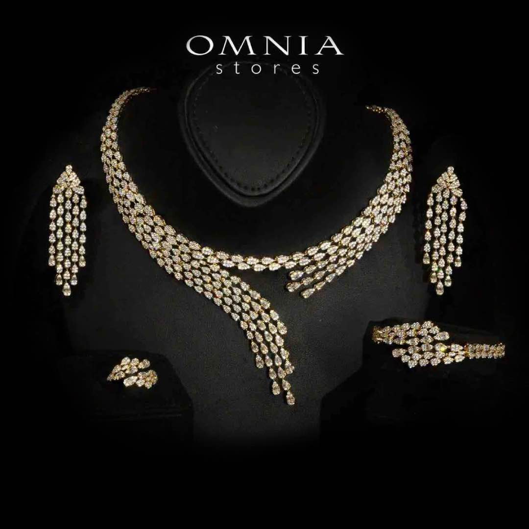 Omnia Beretta Luxury Gold Bridal Full Set in High Quality Zircon Stone Rhodium Plated