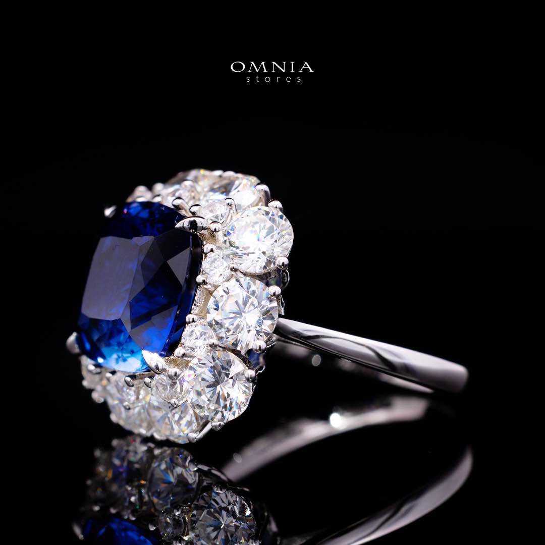 Omnia Hinza Blue Cushion Cut Ring With High Quality Certified Lab Crafted Stones In 925 Silver - Image 2