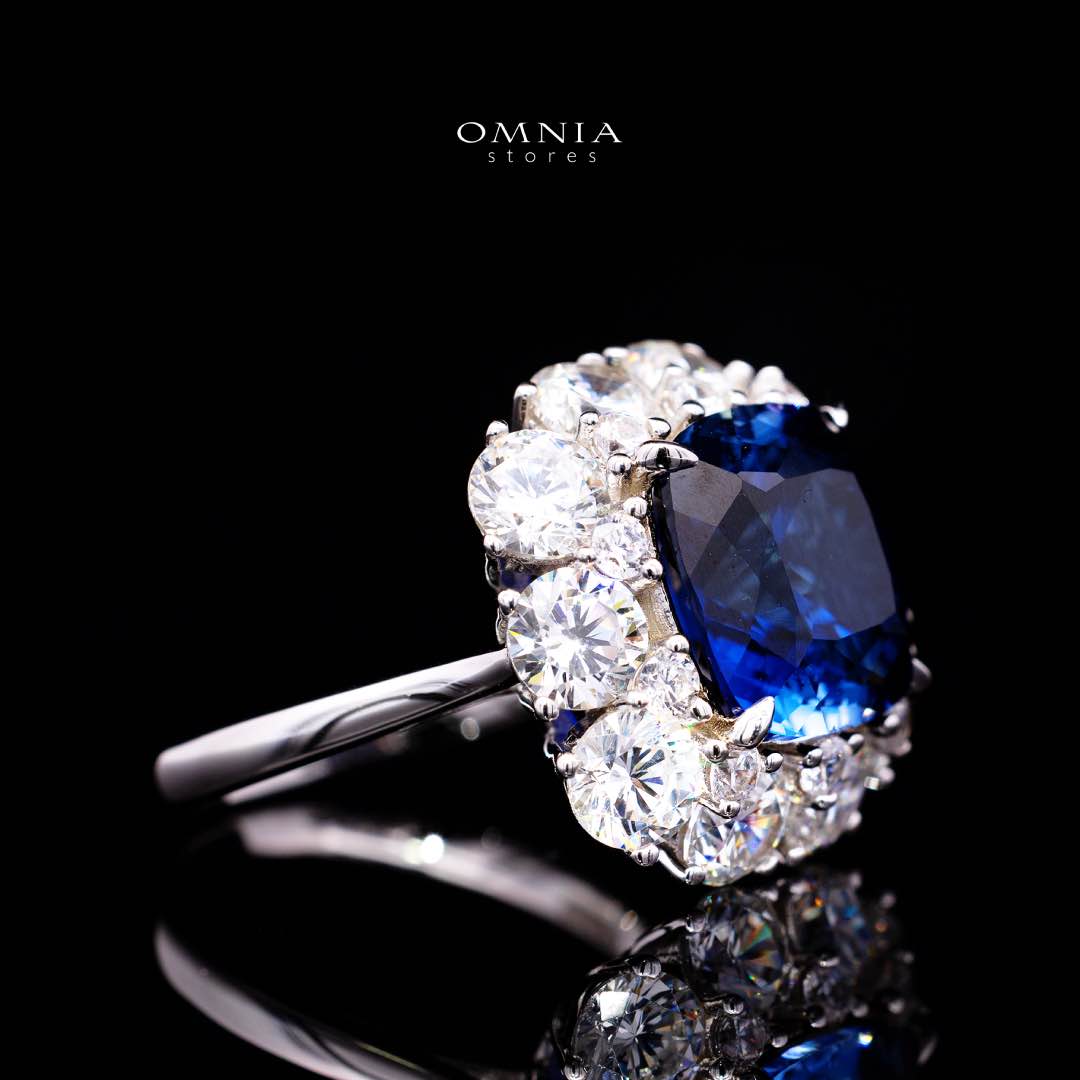 Omnia Hinza Blue Cushion Cut Ring With High Quality Certified Lab Crafted Stones In 925 Silver - Image 3