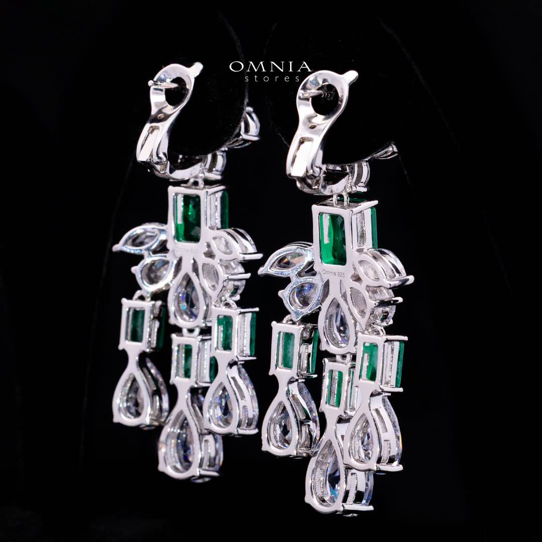 Omnia Ranim White and Green Floral Drop Earrings With High Quality Simulated Diamonds In 925 Silver - Image 5