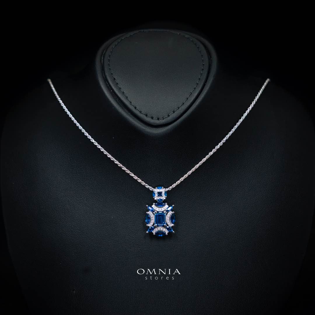 Omnia Aliz White and Blue Pendant Necklace With High Quality Simulated Diamonds In 925 Silver - Image 2