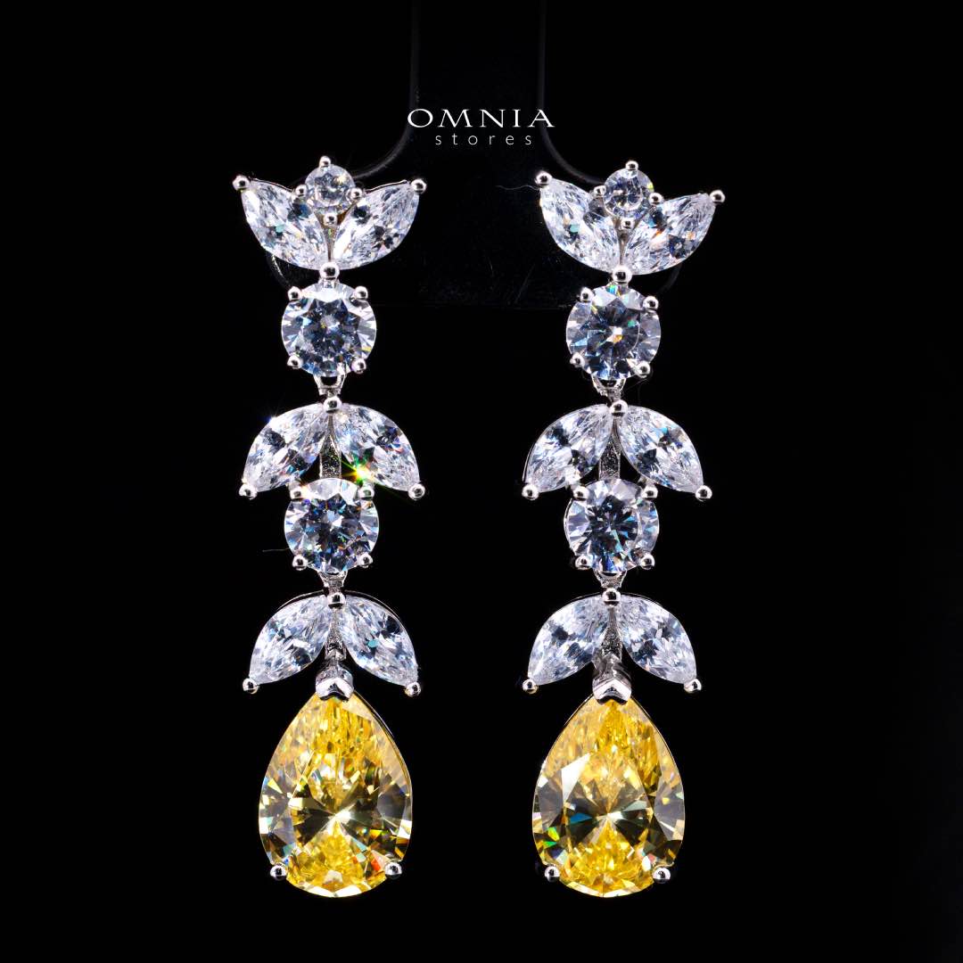 Omnia Dia White and Yellow Drop Earrings With High Quality Simulated Diamonds In 925 Silver