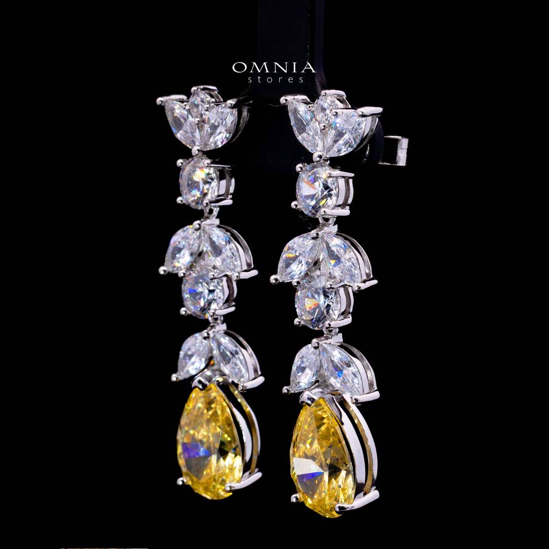 Omnia Dia White and Yellow Drop Earrings With High Quality Simulated Diamonds In 925 Silver - Image 2