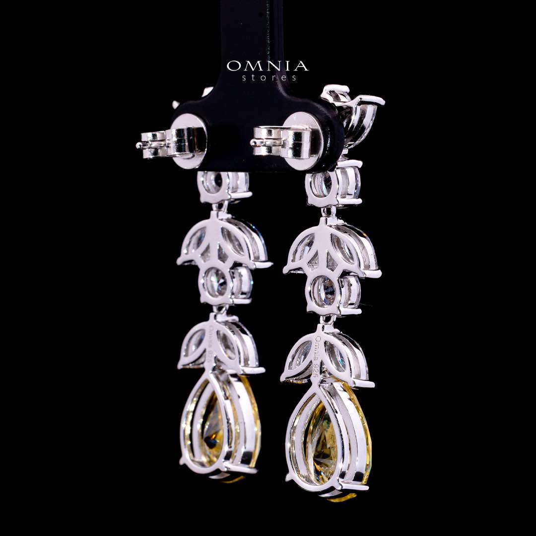 Omnia Dia White and Yellow Drop Earrings With High Quality Simulated Diamonds In 925 Silver - Image 4