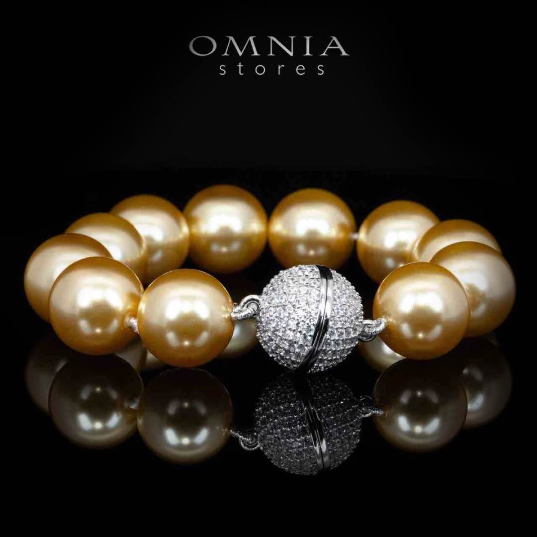 Omnia Sahana White and Golden Pearl Bracelet With High Quality Lab Crafted Stones In 925 Silver
