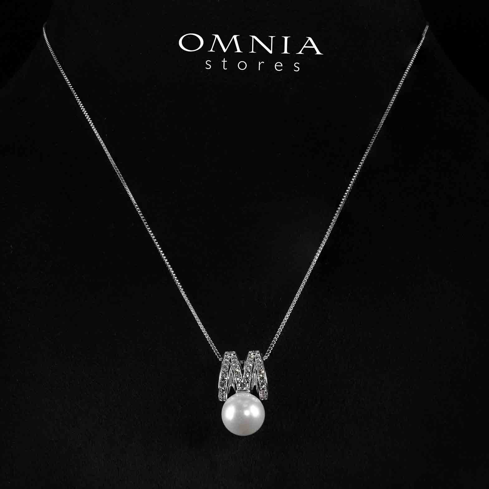 Omnia Shaira White Pearl Pendant Necklace With High Quality Simulated Diamonds In 925 Silver - Image 3