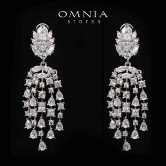 Omnia Leora White Drop Earrings With High Quality Simulated Diamonds In 925 Silver