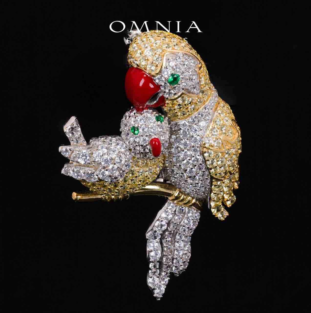 Omnia Taliah Multicolor Bird Brooch With High Quality Simulated Diamonds In 925 Silver