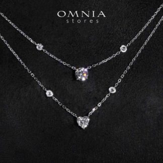 Omnia Maryn White Double Layerd Pendant Necklace With High Quality Certified Lab Crafted Stones In 925 Silver