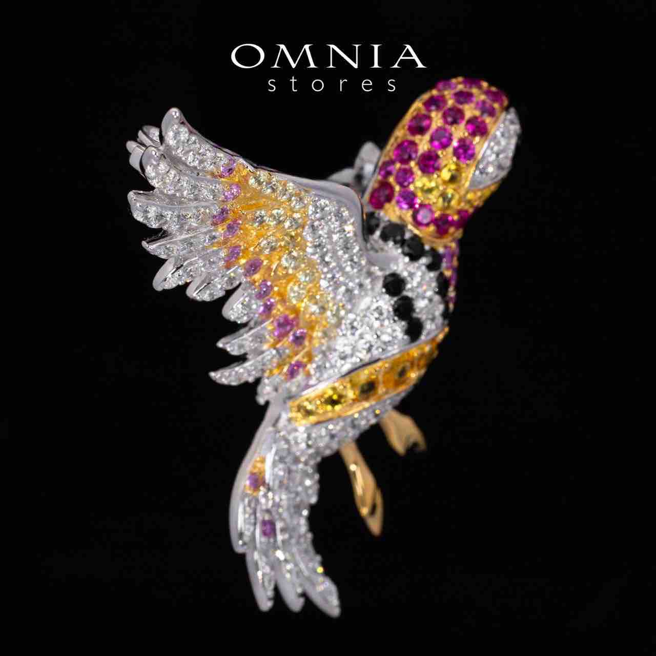 Omnia Zena Multicolor Brid Design Brooch With High Quality Simulated Diamonds in 925 Silver - Image 4