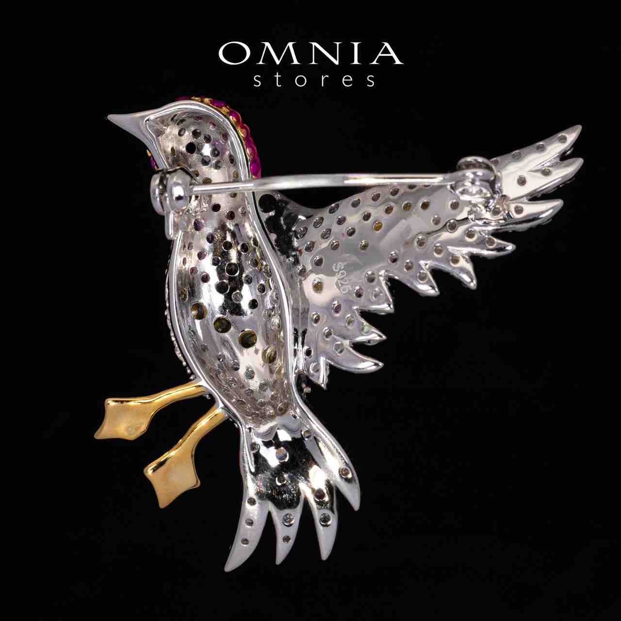 Omnia Zena Multicolor Brid Design Brooch With High Quality Simulated Diamonds in 925 Silver - Image 3