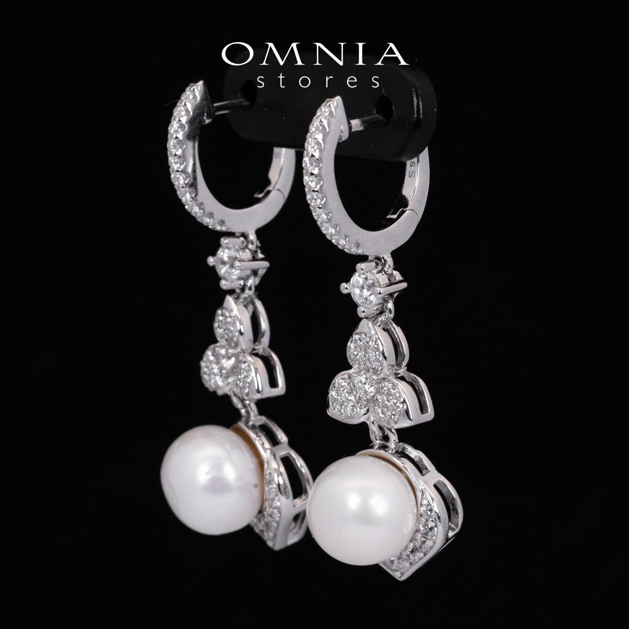 Omnia Ameena White Fresh Real Pearl Drop Earrings With High Quality Simulated Diamonds in 925 Silver - Image 2