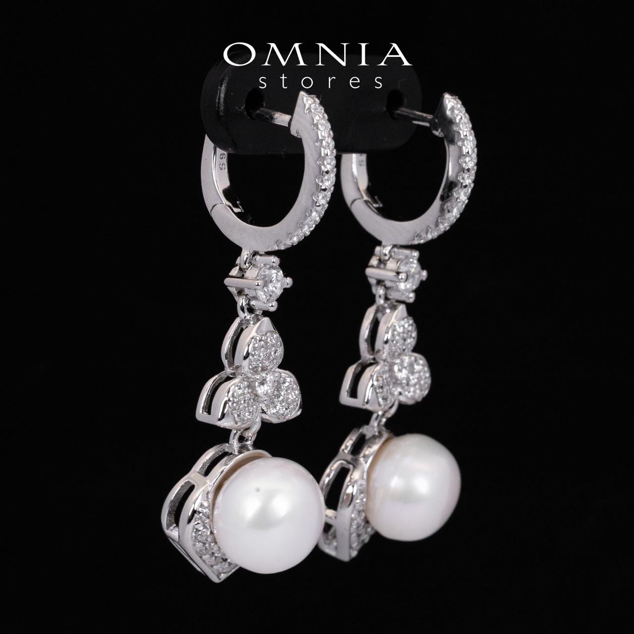 Omnia Ameena White Fresh Real Pearl Drop Earrings With High Quality Simulated Diamonds in 925 Silver - Image 4