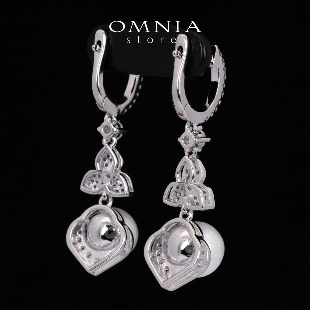 Omnia Ameena White Fresh Real Pearl Drop Earrings With High Quality Simulated Diamonds in 925 Silver - Image 3