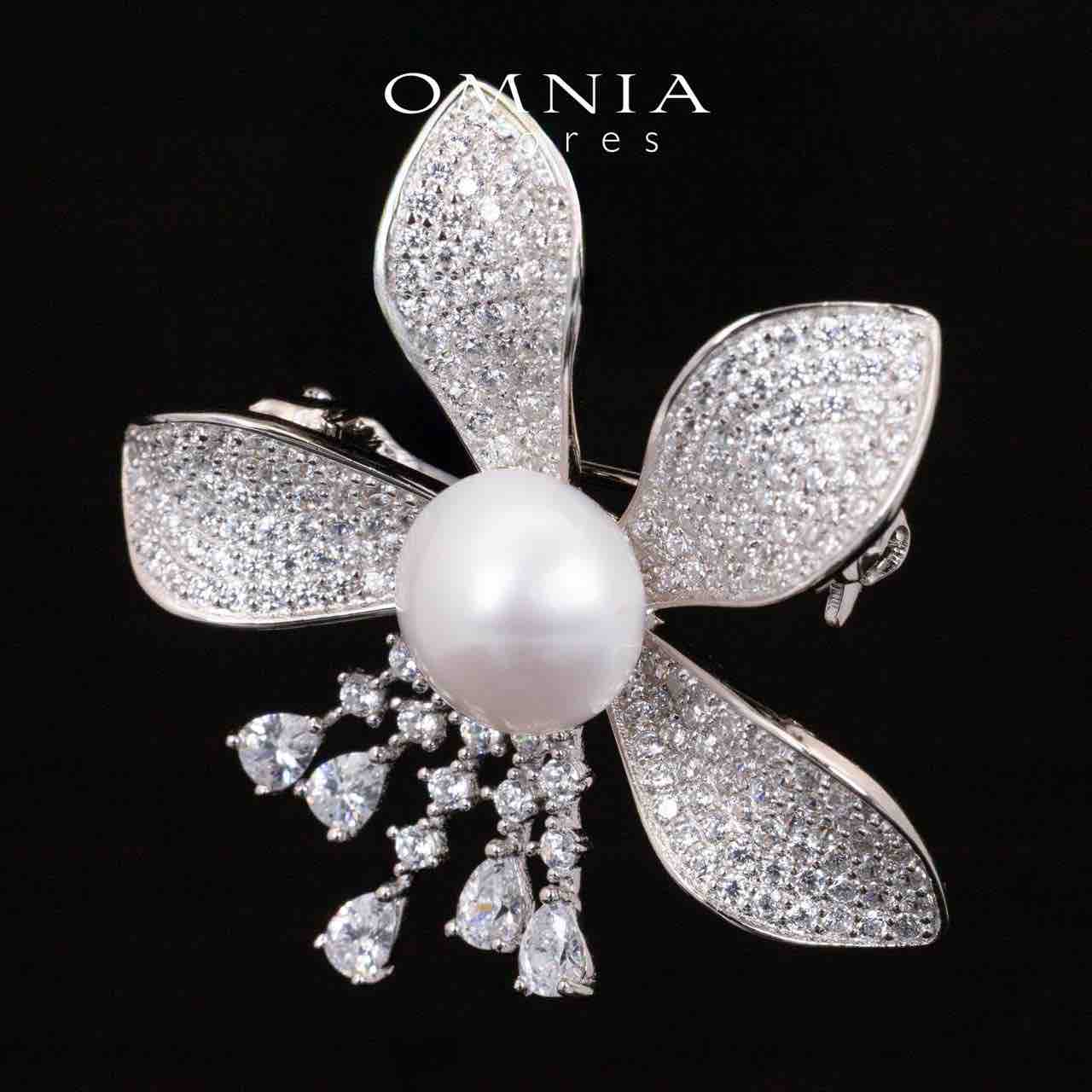Omnia Ivie White Fresh Real Pearl Brooch With High Quality Simulated Diamonds in 925 Silver - Image 3