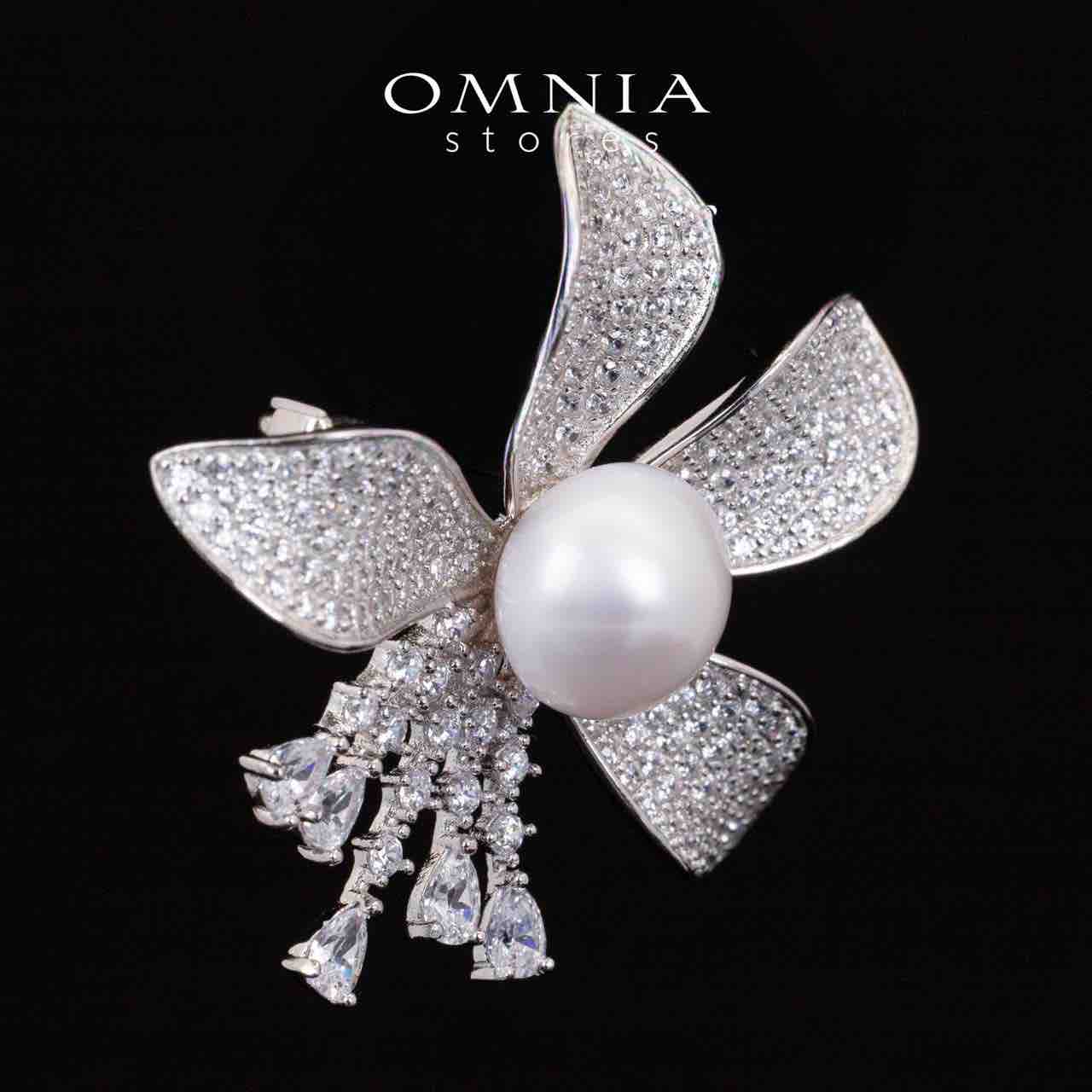 Omnia Ivie White Fresh Real Pearl Brooch With High Quality Simulated Diamonds in 925 Silver - Image 4