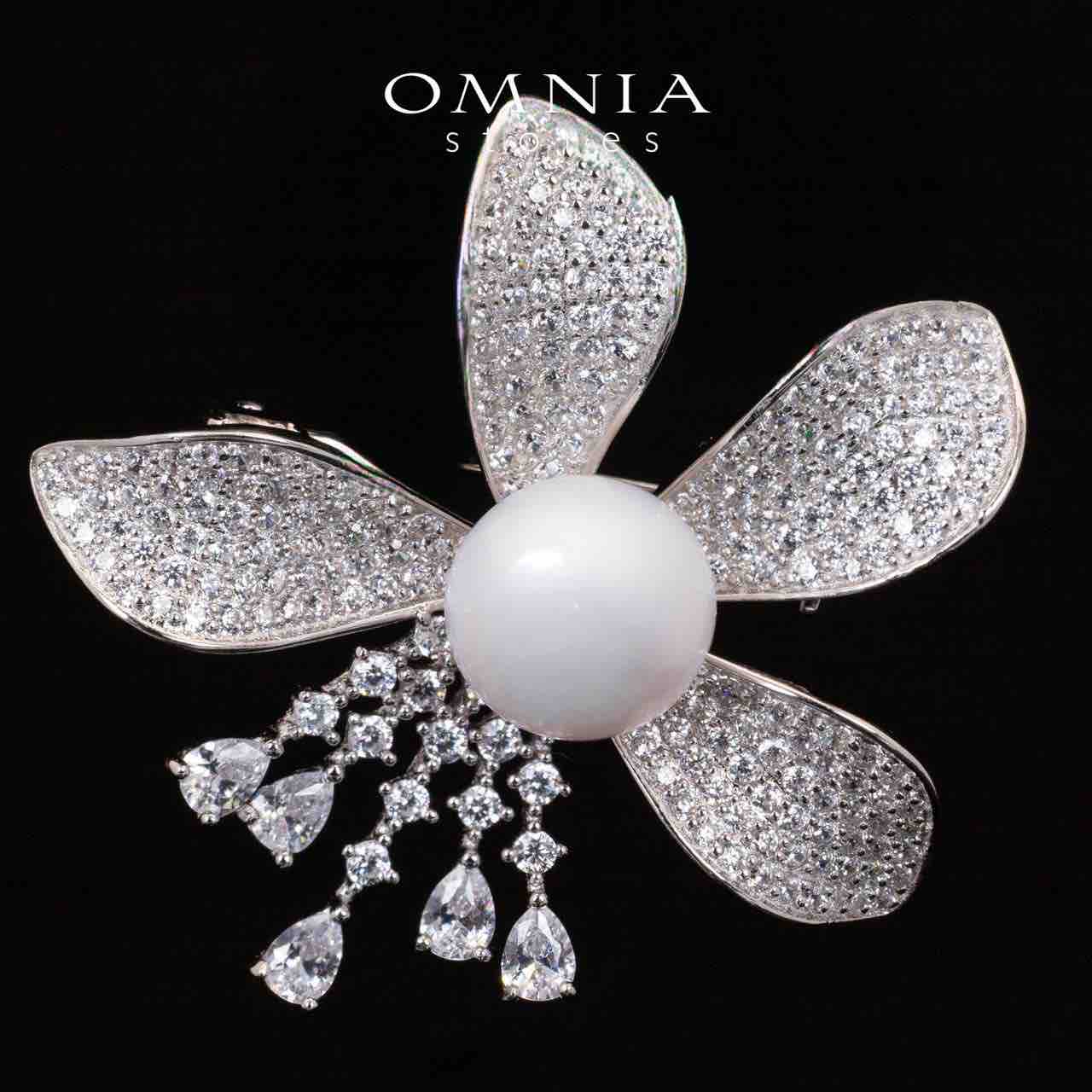 Omnia Ivie White Fresh Real Pearl Brooch With High Quality Simulated Diamonds in 925 Silver - Image 2