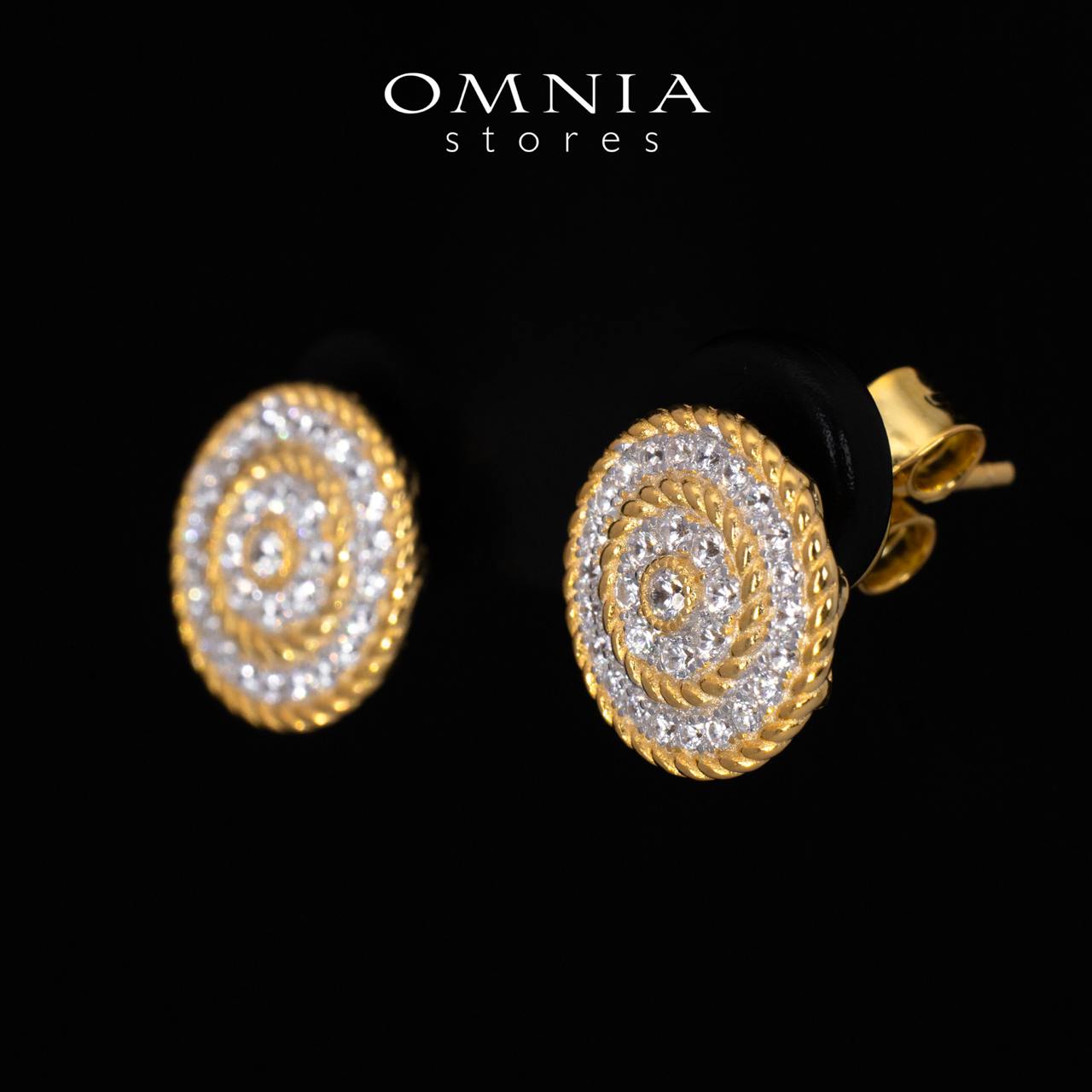 karoline Golden Round Earrings With High Quality Simulated Diamonds in 925 Silver - Image 2