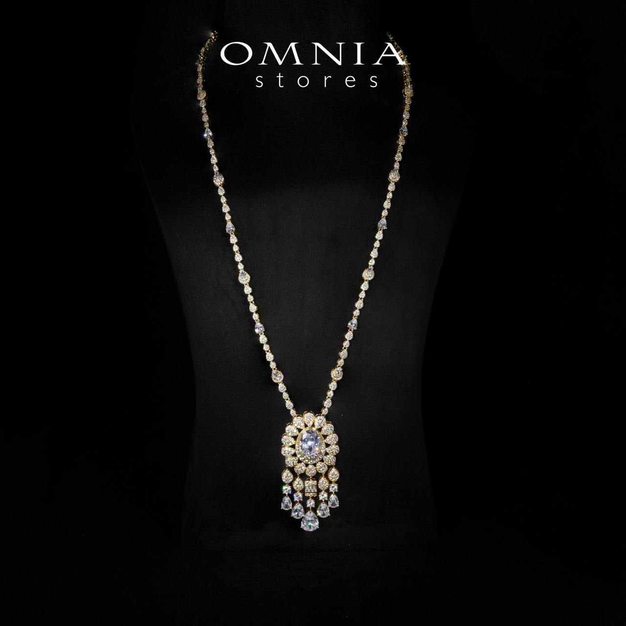 Aleya Golden Luxury Bridal Full Long chain Set in High Quality Simulated Diamonds Rhodium Plated - Image 2